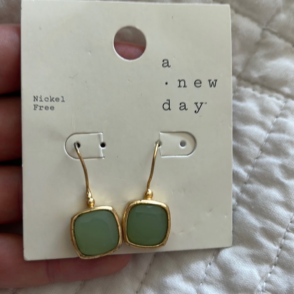 Green golden earrings